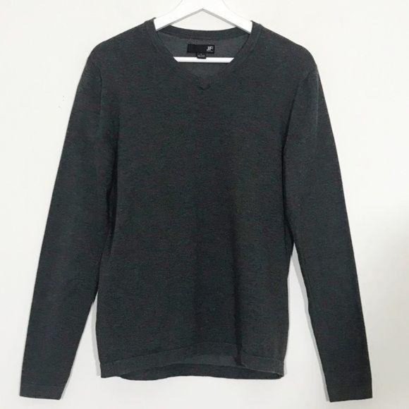 JF J.Ferrar Dark Gray Thin Knit V-Neck Sweater S - Picture 2 of 8